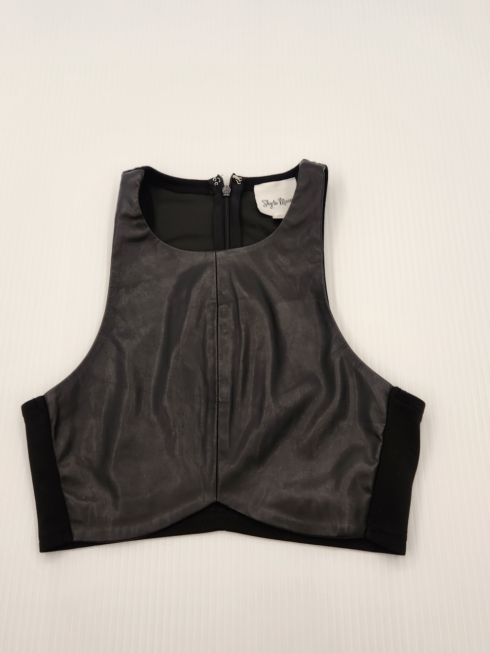 Black Faux Leather Cropped High-Neck Tank - Picture 3 of 7